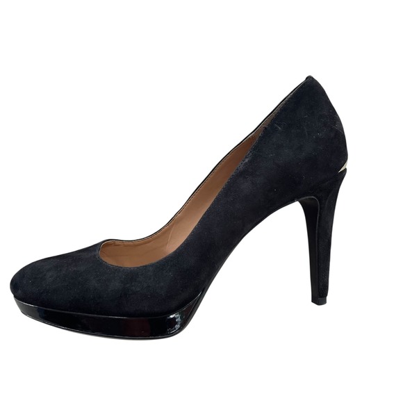 Calvin Klein Women's 8.5 Black Suede Gold Accent Paulette Platform Heels‎ Pumps - Picture 8 of 16